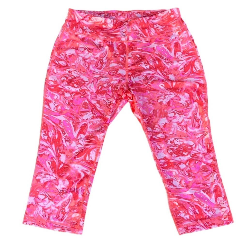 DANSKIN NOW WOMENS PERFORMANCE CAPRI PANTS MARBLED OCEANS SIZE MEDIUM